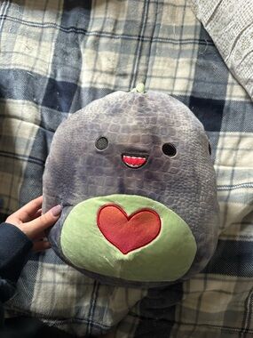 Squishmallows Gray Plush with Red Tag and Light Green Accents